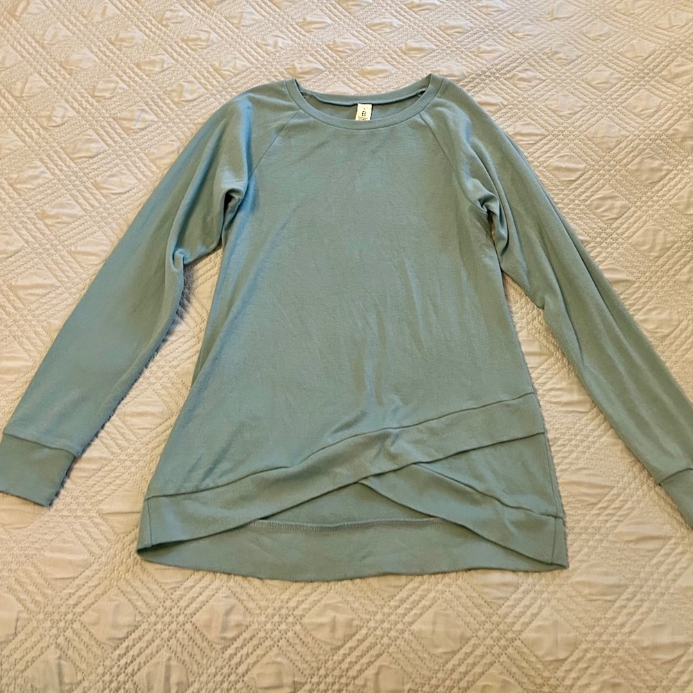 Women’s Blue Criss-Cross Long Sleeve Tee, Size Small